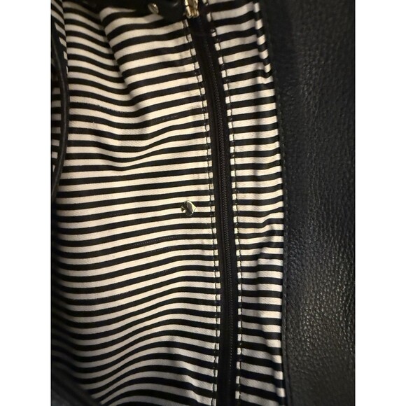 Kate Spade Black Leather Tote Purse Gold Zipper Accent Fold Over - Picture 5 of 12